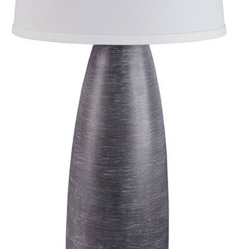 Vase Shape Resin Table Lamp with Fabric Shade, Set of 2, Gray and White