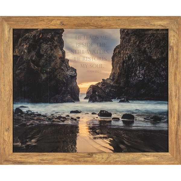 25" Brown and Black Beach and Mountain Theme Framed Wall Art Decor - N/A