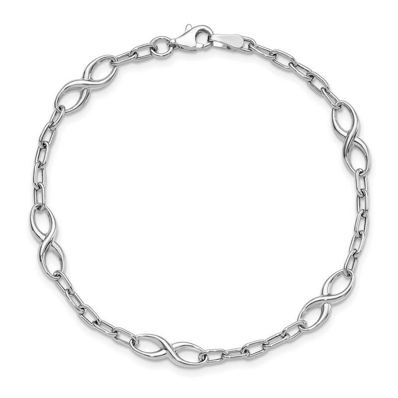 Curata 10k White Gold Fancy Polished Infinity Cable Link Bracelet 7.5 Inch