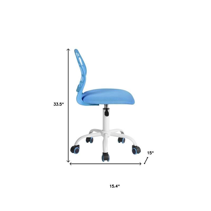 Blue and White Adjustable Height Swivel Rolling Office Chair