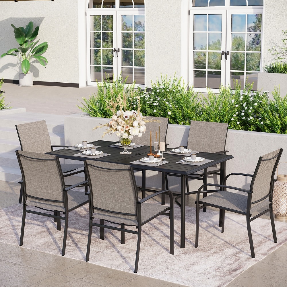 MAISON ARTS 7-Piece Outdoor Dining Set 6 Textilene Chairs and Metal Rectangular Outdoor Dining Table