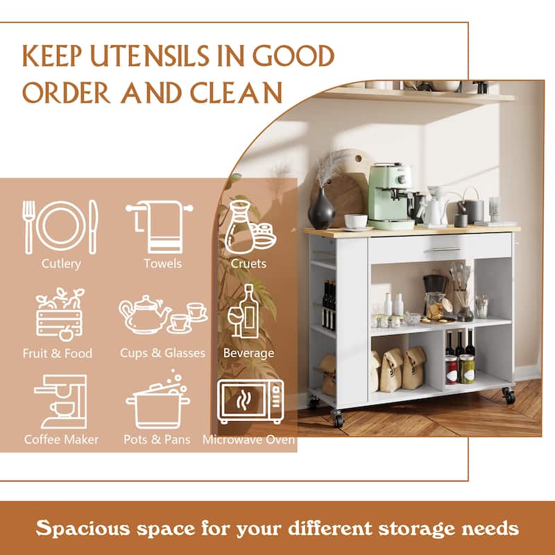 Futzca Kitchen Island on Wheels with Large Work Countertop