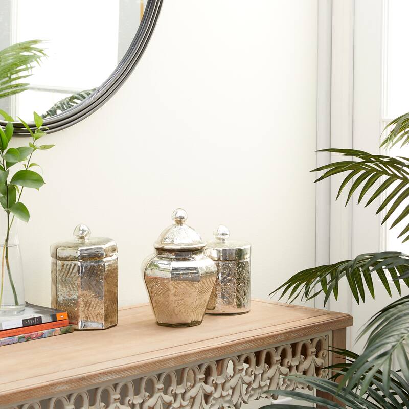 Silver Glass Living Room Decorative Jars (Set of 3) - 5 x 5 x 8