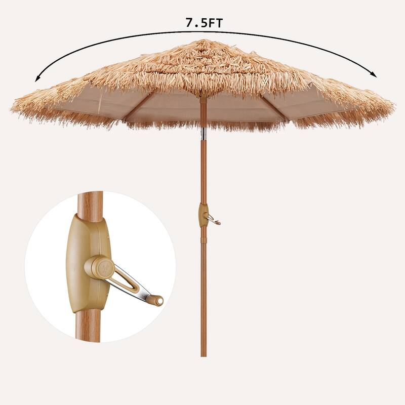 Autlaycil 7.5ft Thatched Tiki Umbrella with Light,Beach Umbrella for patios outside