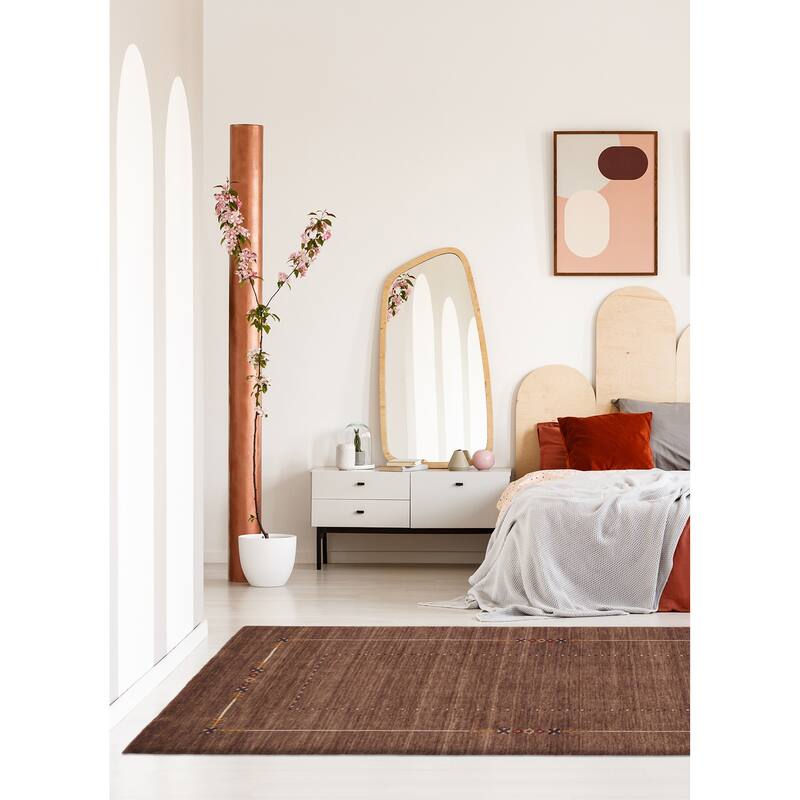 ECARPETGALLERY Hand Loomed Kashkuli Gabbeh Brown Wool Rug - 4'10 x 7'10