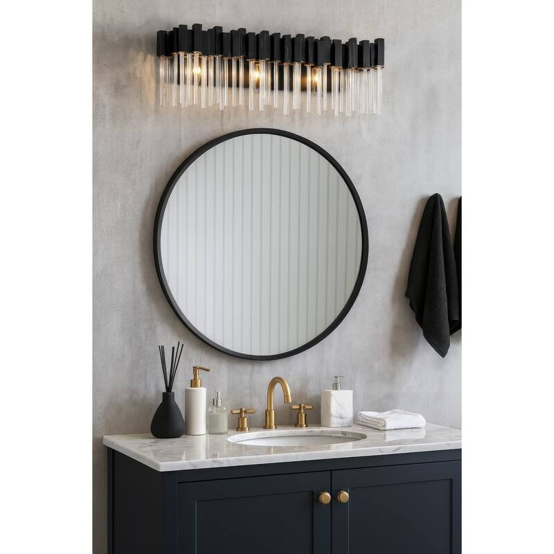 Varaluz Matrix Bathroom Vanity Light - 3-Light - Matte Black/French Gold