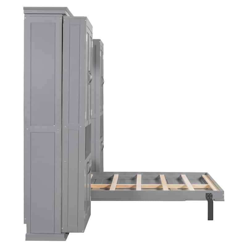 Murphy Bed Heavy Duty Cabinet Bed with Storage Shelves Queen Size