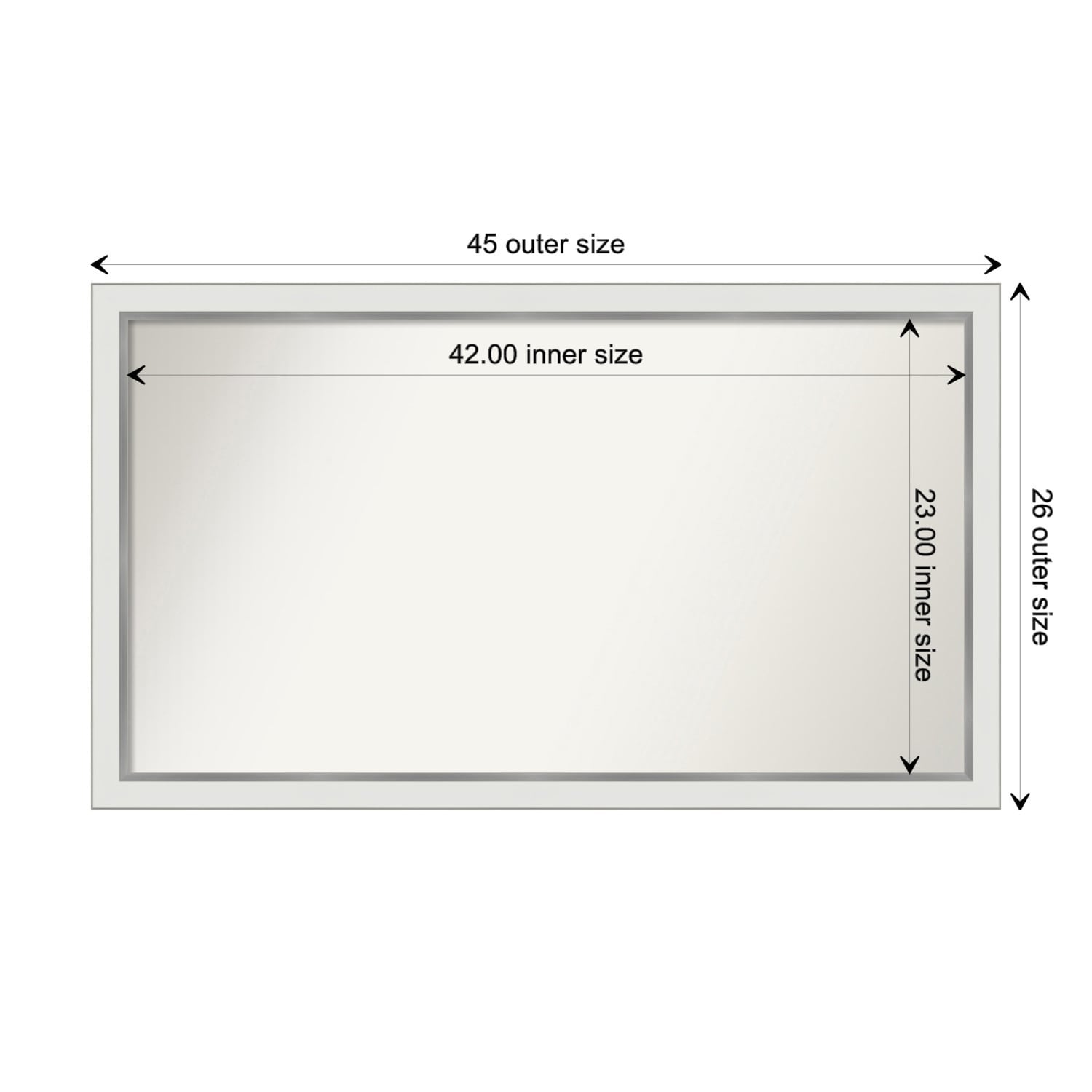 Eva White Silver Narrow Framed Non-Beveled Custom Wall Mirror, Bathroom Vanity Mirror