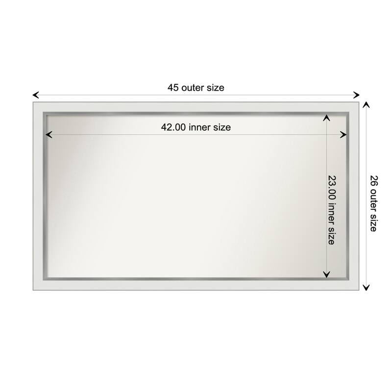 Eva White Silver Narrow Framed Non-Beveled Custom Wall Mirror, Bathroom Vanity Mirror - Outer Size: 45.25 x 26.25