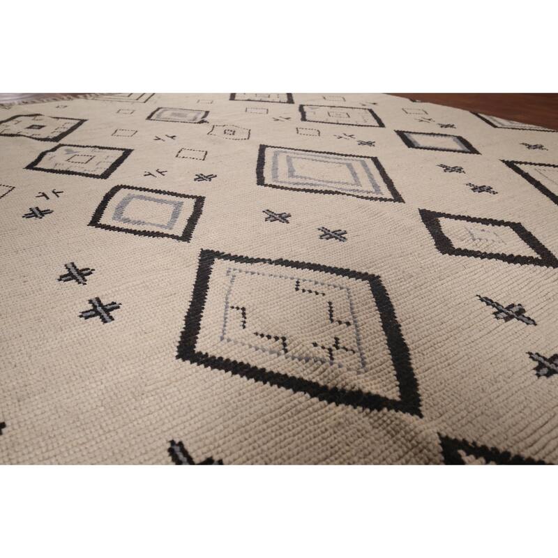 All-Over Geometric Moroccan Modern Area Rug Handmade Wool Carpet - 7'8"x 10'10"