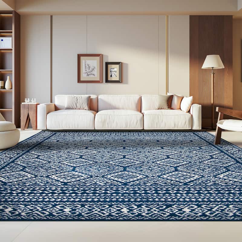SAFAVIEH Tulum Phebe Rustic Moroccan Boho Rug - 8' x 10' - Navy/Ivory