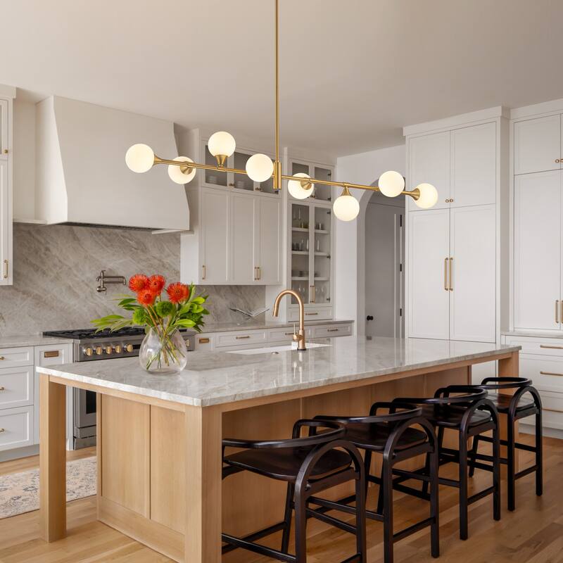 8-Light Modern Sputnik Linear Cluster Frosted Glass Globe Chandelier for Dining Room - W 51.18"