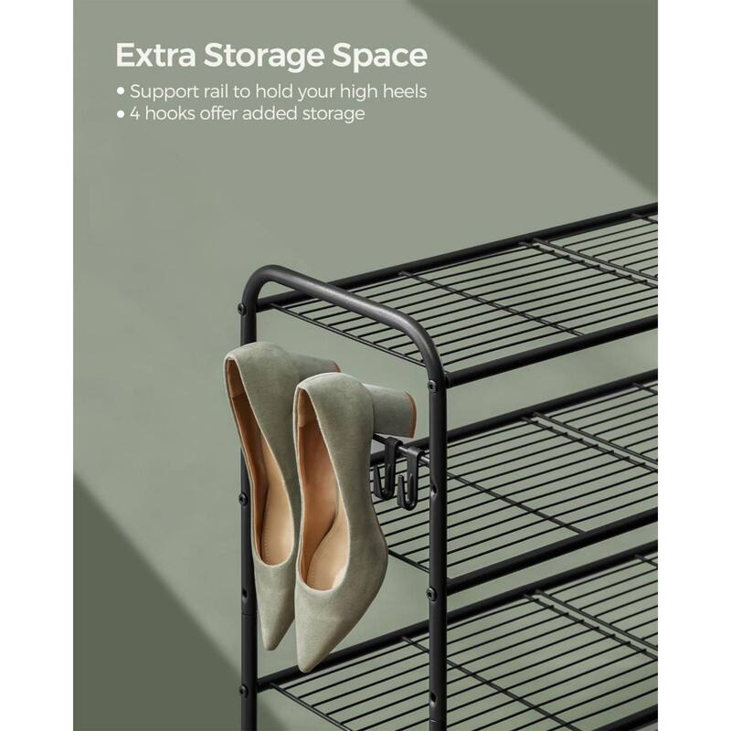 Moder Metal Shoe Rack Organizer with Shelf Storage with Side Hooks for Multiples Shoes Pairs
