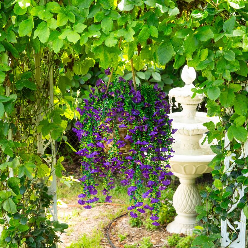 30-in UV Resistant Artificial Morning Glory Hanging Plant - Set of 6