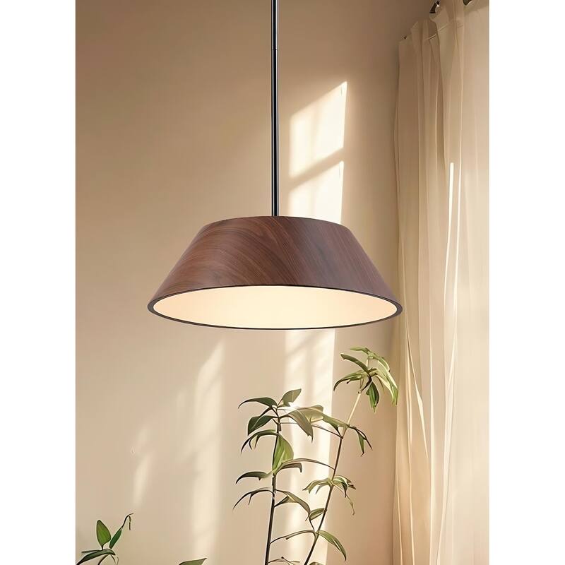 1-Light 15.7" Wide Modern Scandinavian-Style Wood-Like Pendant Lamp with Lamp Shade diffuser - Walnut Wood Grain