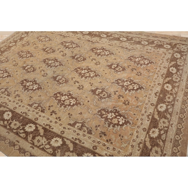 Hand Knotted 200 KPSI Chobi Peshawar Tan Wool Traditional Area Rug - 8' 3'' x 10' 7''