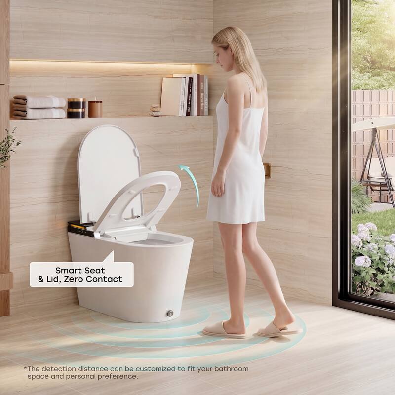 HOROW 1.0/1.28 GPF Elongated ADA Smart Bidet Toilet in White / Auto Open/Flush, Foam Shield, Blackout Flush, Pump Assisted - N/A