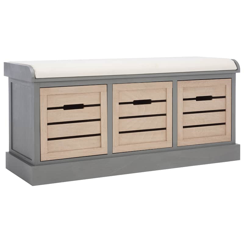 SAFAVIEH Mozella 3-Drawer Cushion Bench - 42" W x 15" D x 20" H - 42Wx15Dx20H