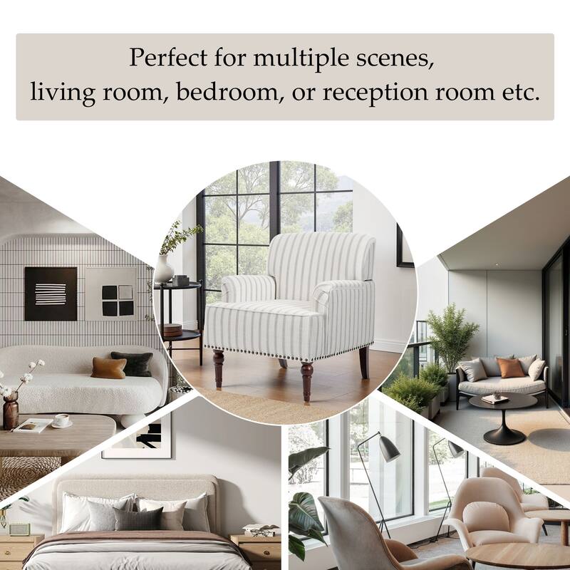 Linen Upholstered Armchair Nailhead Trim Accent Chair