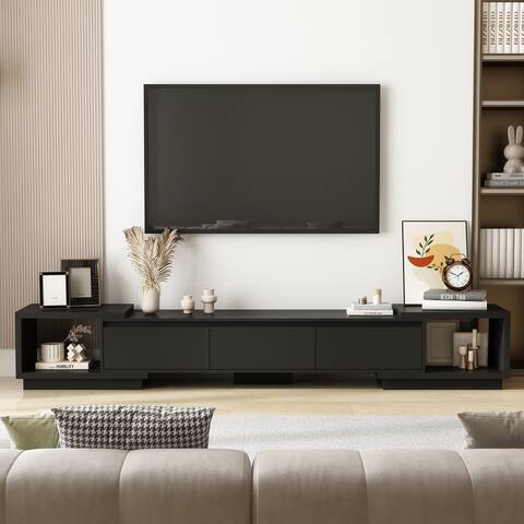 Modern Style Extendable TV Stand with 3Drawer White/Black 65.4"-106.3"