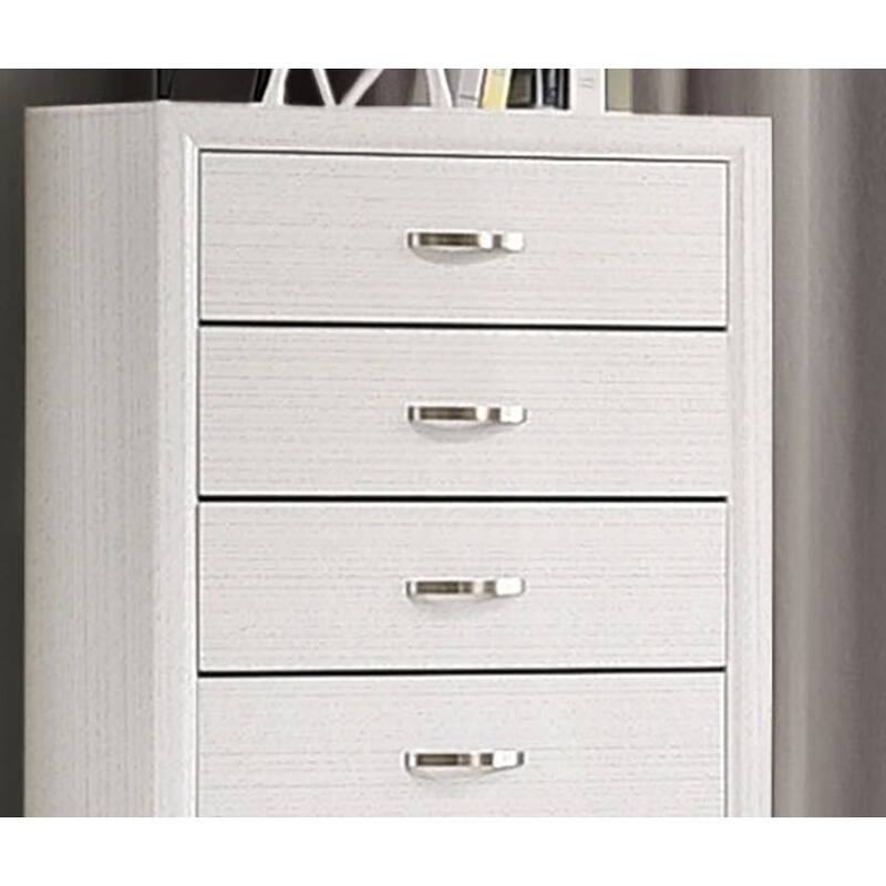 Two-Tone Contemporary Chest with Wooden Legs & Nickel Bar Pulls, White