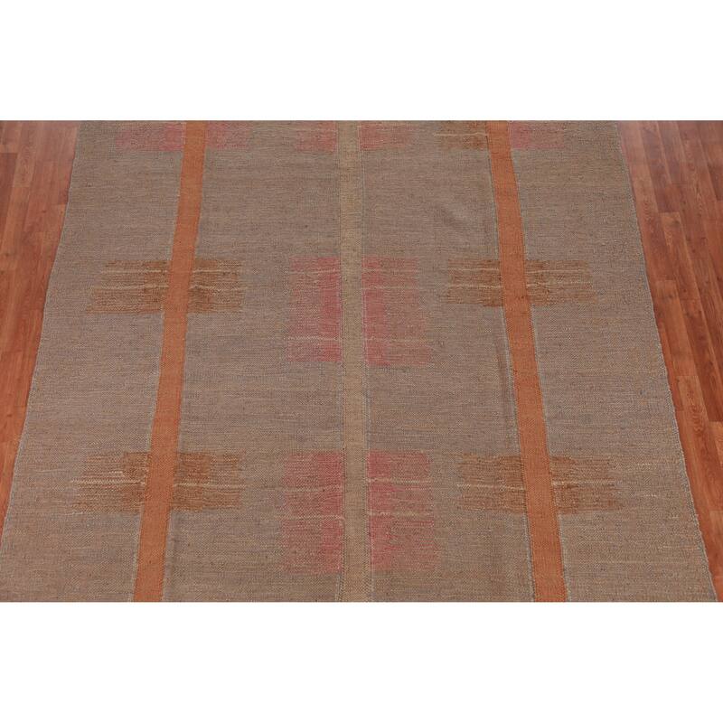 Hand Woven Oriental 100% Jute Carpet Southwestern Modern Brown Kilim Area Rug - 10' 4'' X 8' 2''