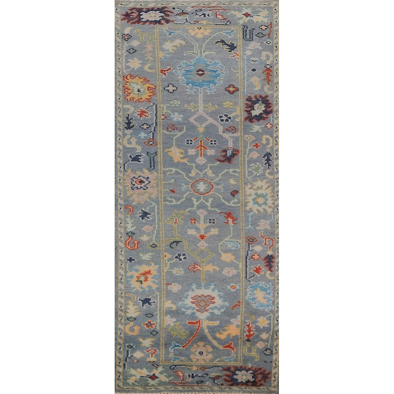 Floral Oushak Indian Runner Rug Hand-Knotted Wool Carpet - 2'6"x 7'9"