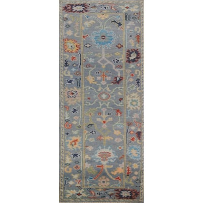 Floral Oushak Indian Runner Rug Hand-Knotted Wool Carpet - 2'6"x 7'9"