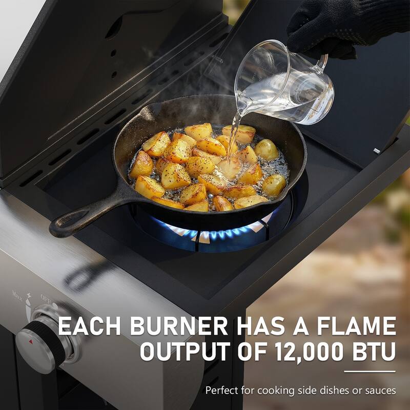 4-Burner Outdoor Gas Grill with Side Burner, 304 Stainless Steel Tabletop & Lid, Portable for Patio, Garden, Backyard