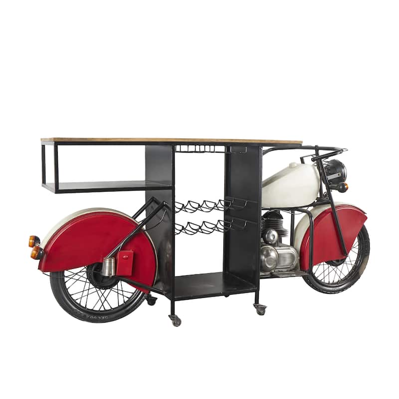Metal Handmade One-of-a-Kind Reclaimed Motorcycle Bar with Light Up Headlights and Taillights - Black - Roche River Decor