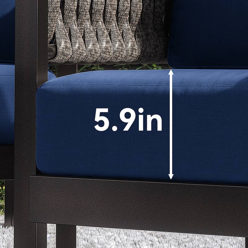 Kullavik Aluminlum Frame Woven Rope Patio Sofa with Glass Table and Cushions