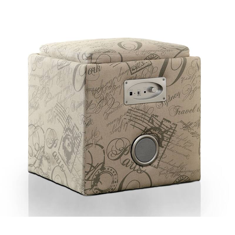 Cavelli Contemporary Fabric Built-in Speaker & Hidden Storage Ottoman by Furniture of America
