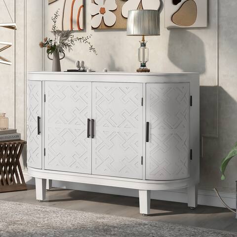 White Wooden Entryway Storage Cabinet with Antique Pattern Doors