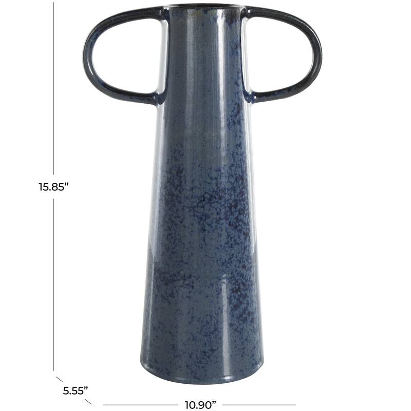 Ceramic Textured Cone Decorative Vase with Curved Handles - Dark Blue - Roche River Decor