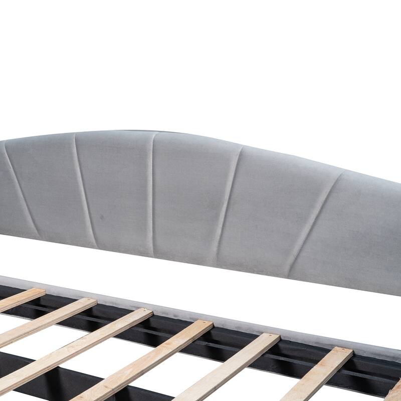 Twin Size Daybed Frame Rays Pattern Design Velvet Upholstered Daybed with 2 Drawers or Trundle, Wood Slat Support