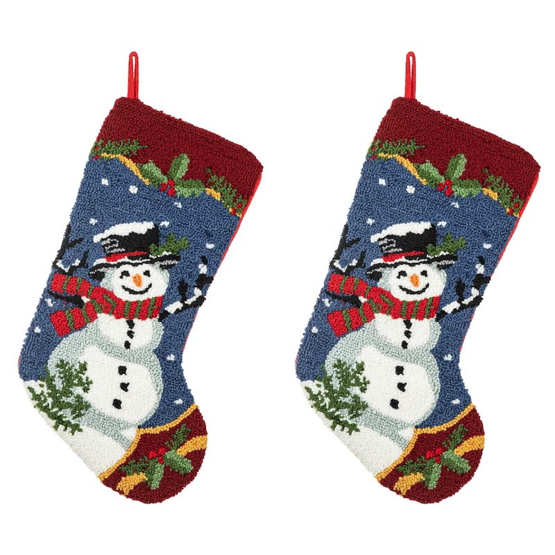 Glitzhome 20.5"L Santa Snowman Nutcracker Hooked Christmas Stocking - 2PK Traditional Snowman