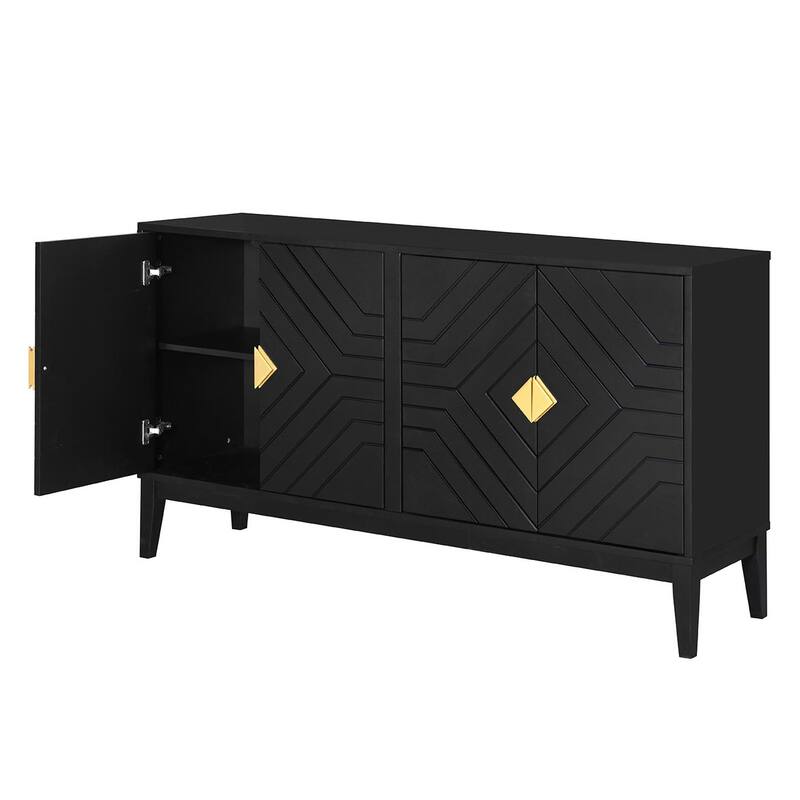Modern Rubberwood Sideboard Buffet Cabinet with Ample Storage and Conical Feet for Living and Dining Room