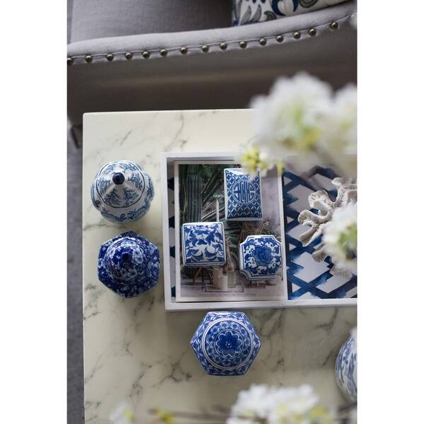 Shop Set Of 3 Blue And White Decorative Jars 6 Overstock 29664037