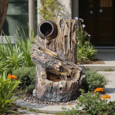 Vbal Outdoor Tree Trunk Rainforest Waterfall Fountain with LED Lights Weather Resistant