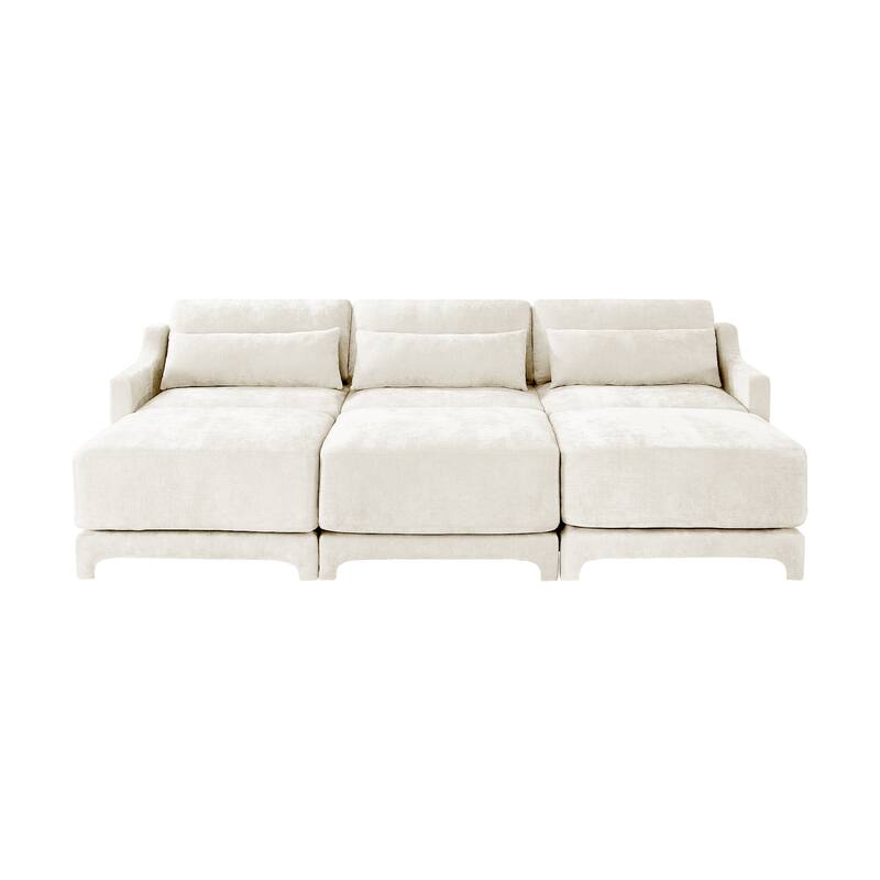 GDFStudio- Aurelius Chenille Three-Seater Sofa and Triple Ottoman