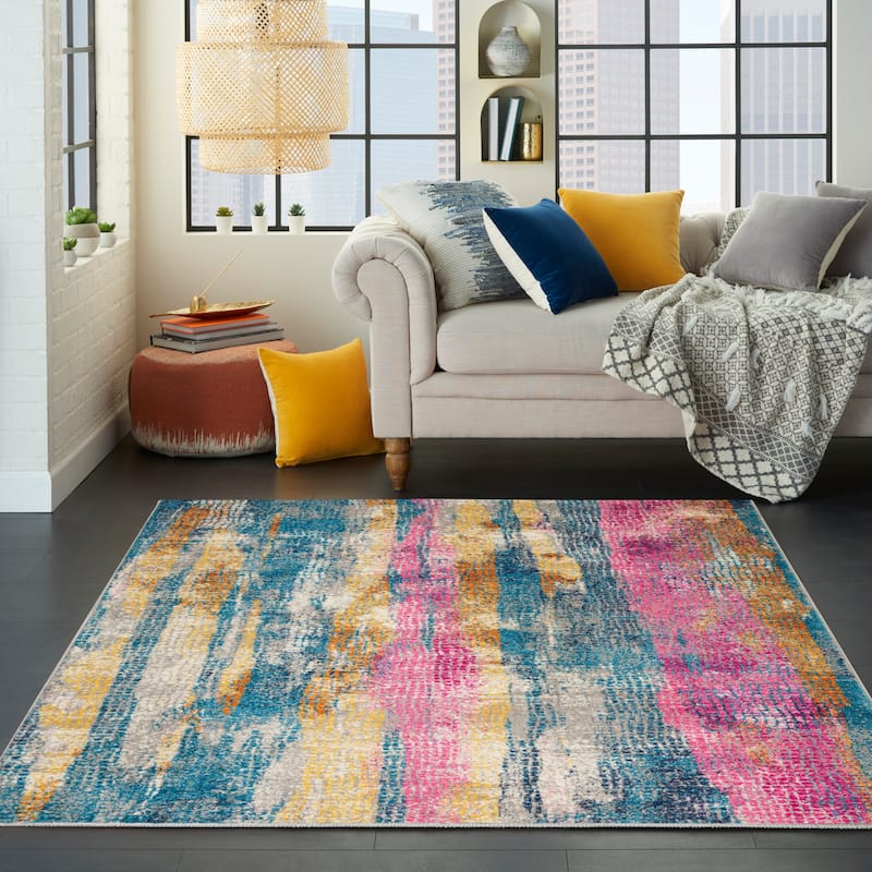 Nourison Passion Boho Brushstroke Grey/Multicolor Area Rug - 5'3" x 7'3" - Grey/Multi - Rectangle
