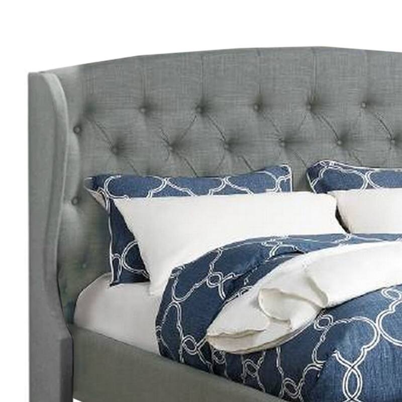 Jimi Queen Bed, Button Tufted Light Gray Polyester Upholstered Headboard