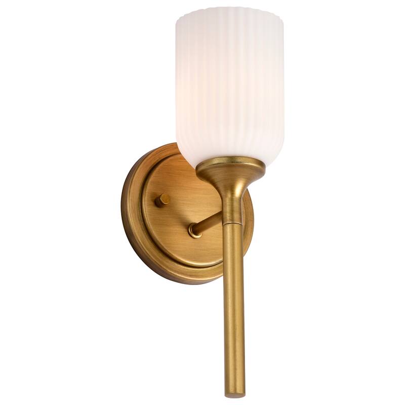 Solara 1 Light Wall Sconce Natural Brass Finish Frosted Ribbed Glass - Natural Brass