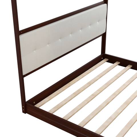 King Size Wooden Canopy Platform Bed with Upholstered Headboard
