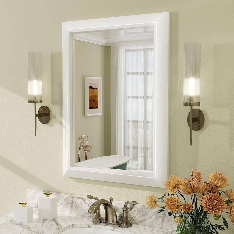 Full Size Farmhouse Beveled Metal Rectangle Wall Bathroom Vanity Mirrors - 28" x 20" - White