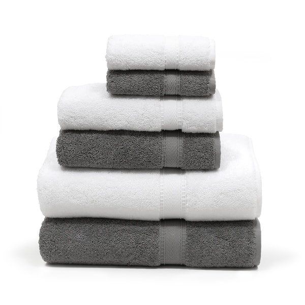Authentic Hotel and Spa Turkish Cotton 6-piece Towel Set - White/Dark Grey