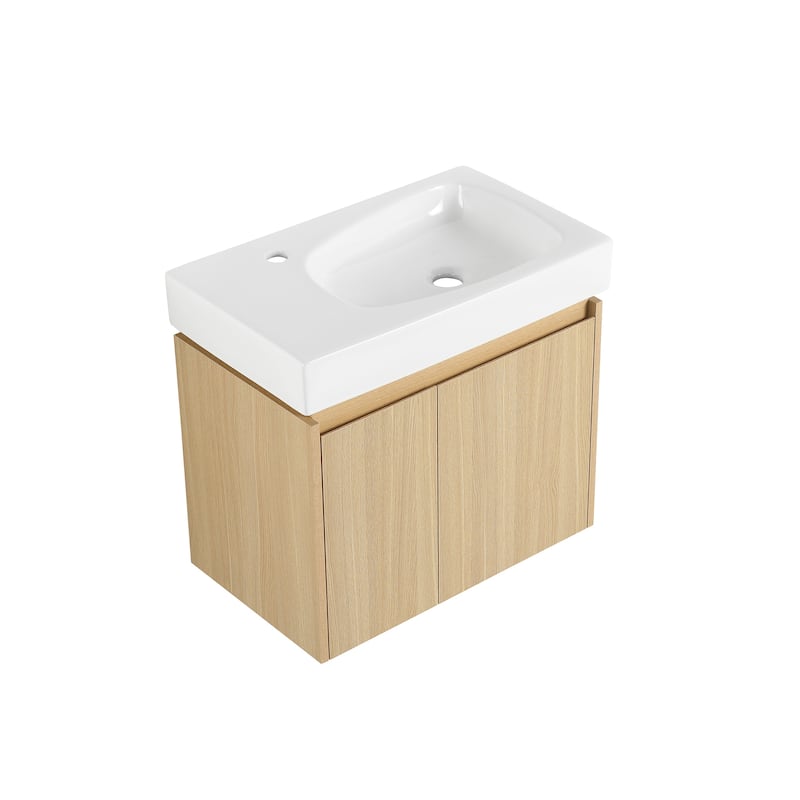 24 in. W x 14 in. D x 21 in. H Single Sink Wall Mounted Bath Vanity with White Ceramic Top - 24" x 14"