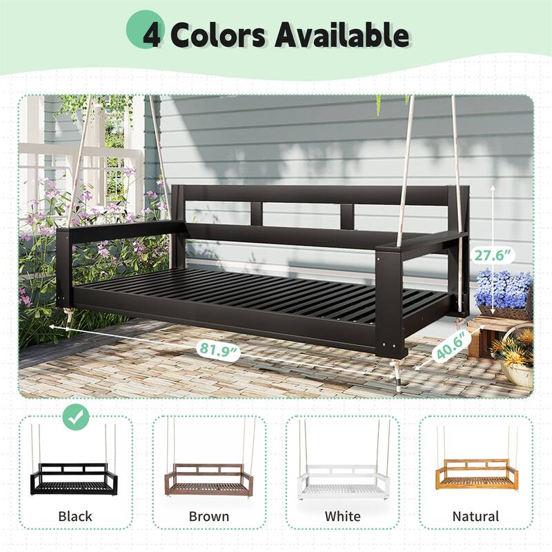 Patio Wood Twin Size Swing Bench with Hanging Ropes(No Cushion,Pillow)