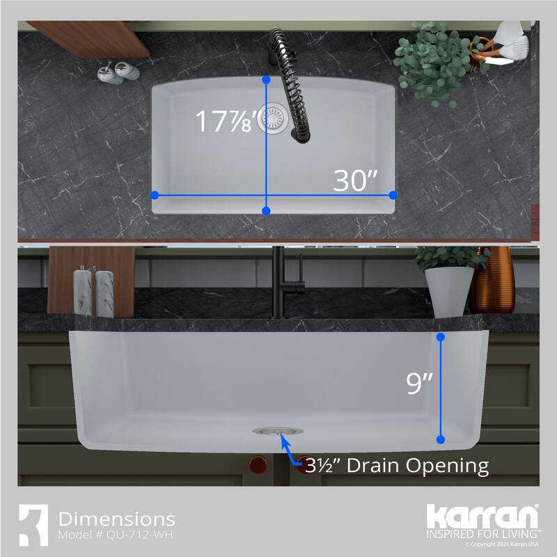 Karran Undermount Quartz 32 in. Single Bowl Kitchen Sink Kit