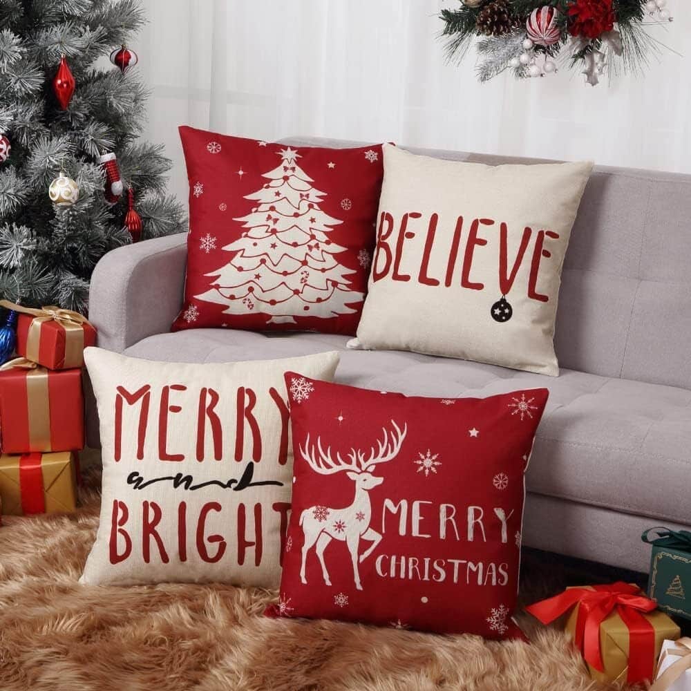 18x18 inch Set of 4 Christmas Decorations Pillow Covers, Pillow Case